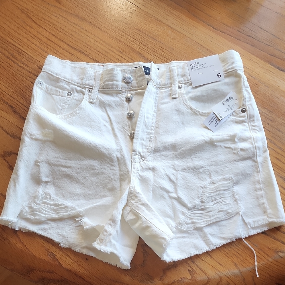 Aero White Jean Shorts Frayed Hem